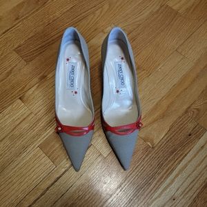 Tan and Red Low Pumps